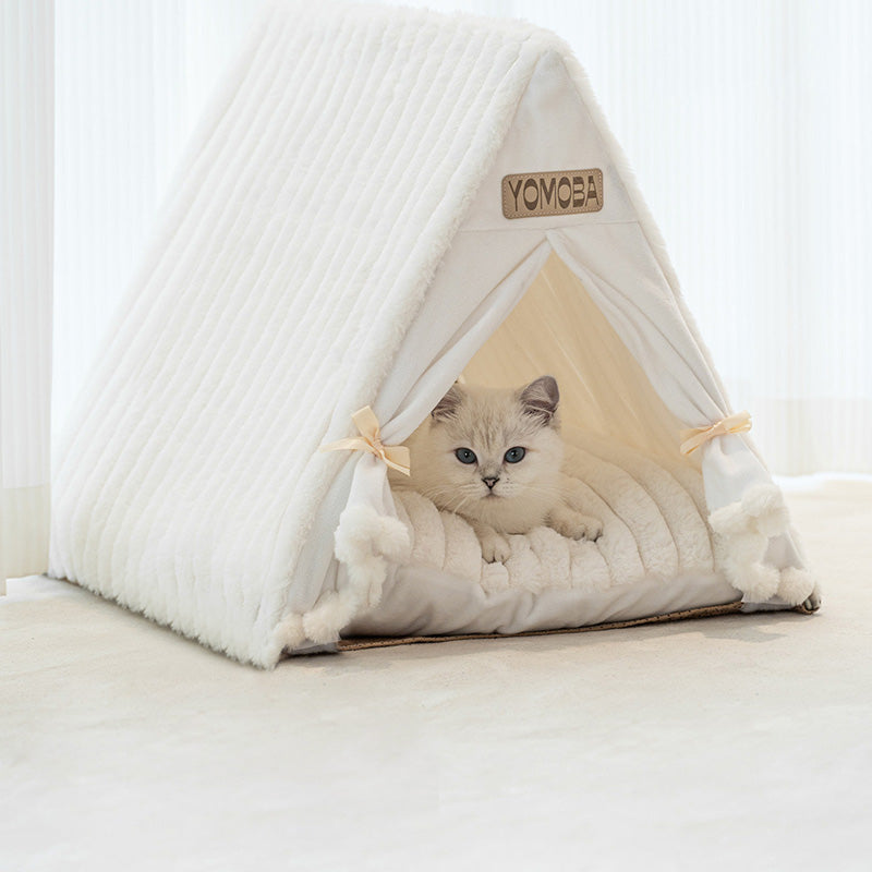 Contemporary Scandinavian Triangular Iron Velvet Fabric Foldable Cat Bed For Living Room & Bedroom Cuvalon