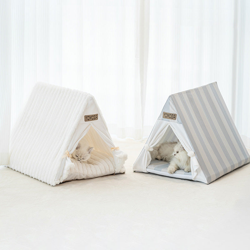 Contemporary Scandinavian Triangular Iron Velvet Fabric Foldable Cat Bed For Living Room & Bedroom Cuvalon