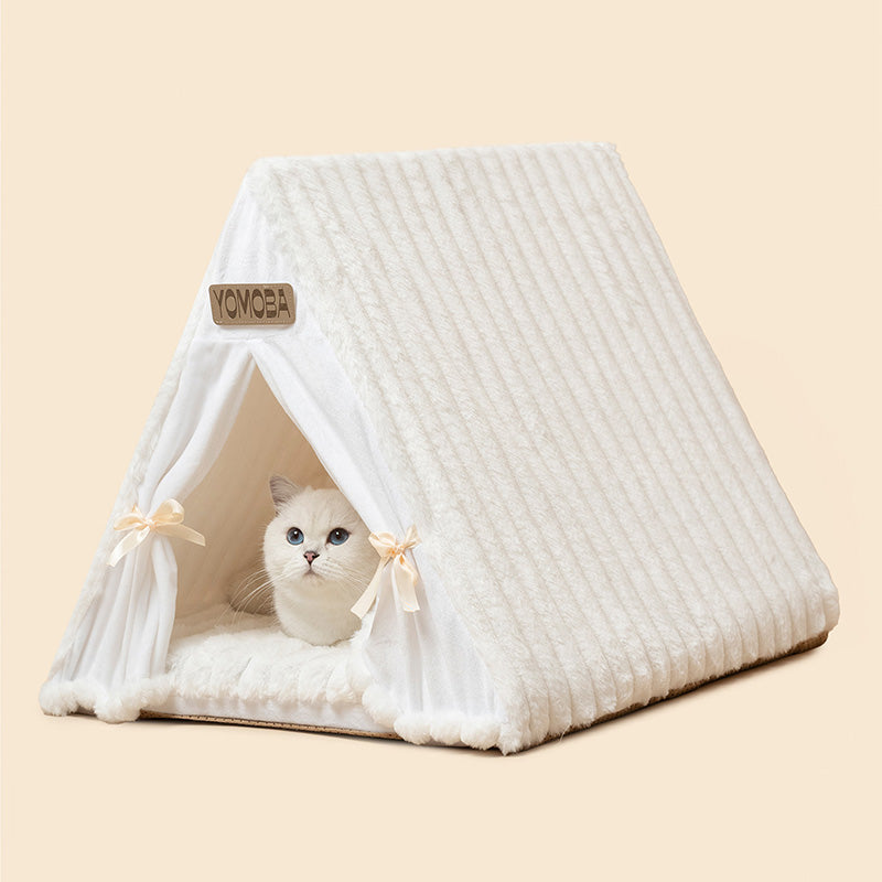 Contemporary Scandinavian Triangular Iron Velvet Fabric Foldable Cat Bed For Living Room & Bedroom Cuvalon