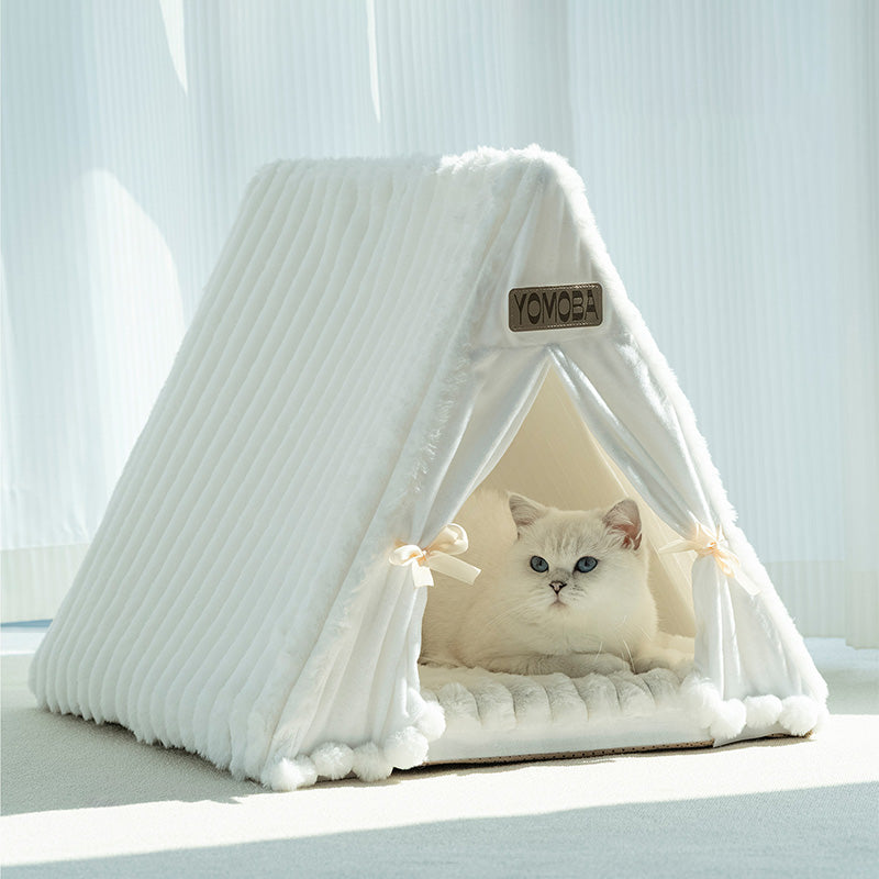 Contemporary Scandinavian Triangular Iron Velvet Fabric Foldable Cat Bed For Living Room & Bedroom Cuvalon