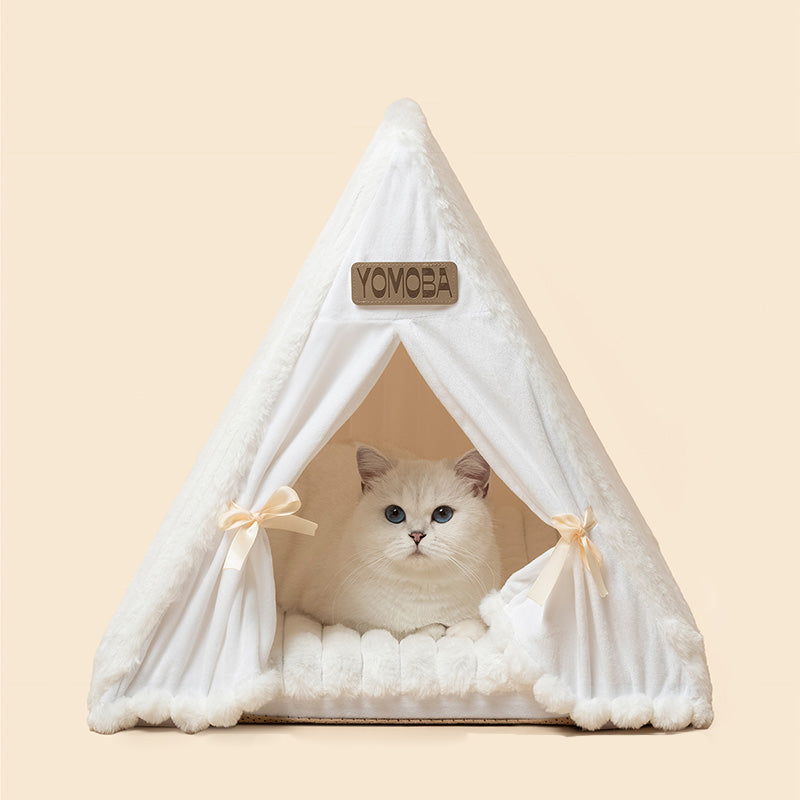 Contemporary Scandinavian Triangular Iron Velvet Fabric Foldable Cat Bed For Living Room & Bedroom Cuvalon