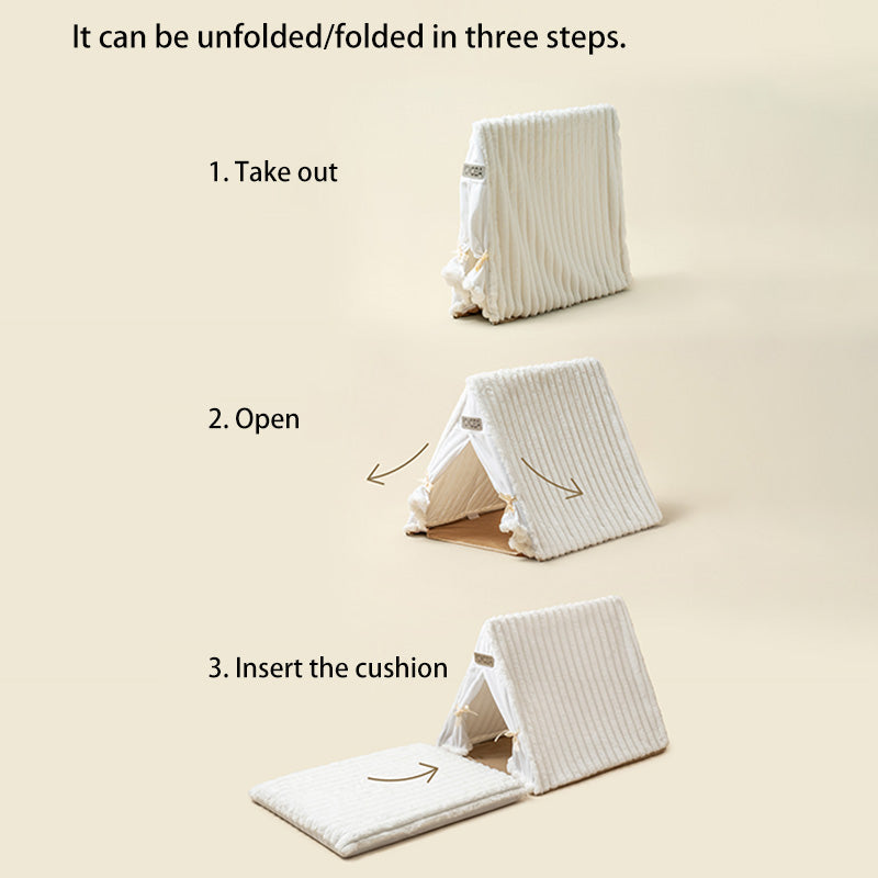 Contemporary Scandinavian Triangular Iron Velvet Fabric Foldable Cat Bed For Living Room & Bedroom Cuvalon