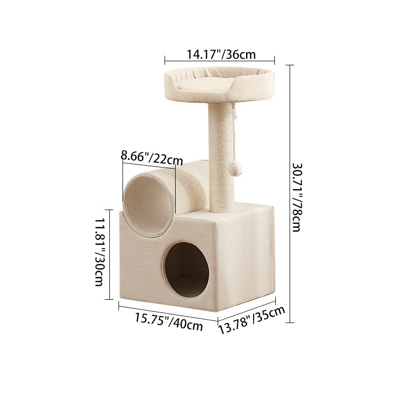 Contemporary Scandinavian Round Particleboard Velvet Fabric Sisal Paper Tube Cat Tree 3-Tier For Living Room Cuvalon