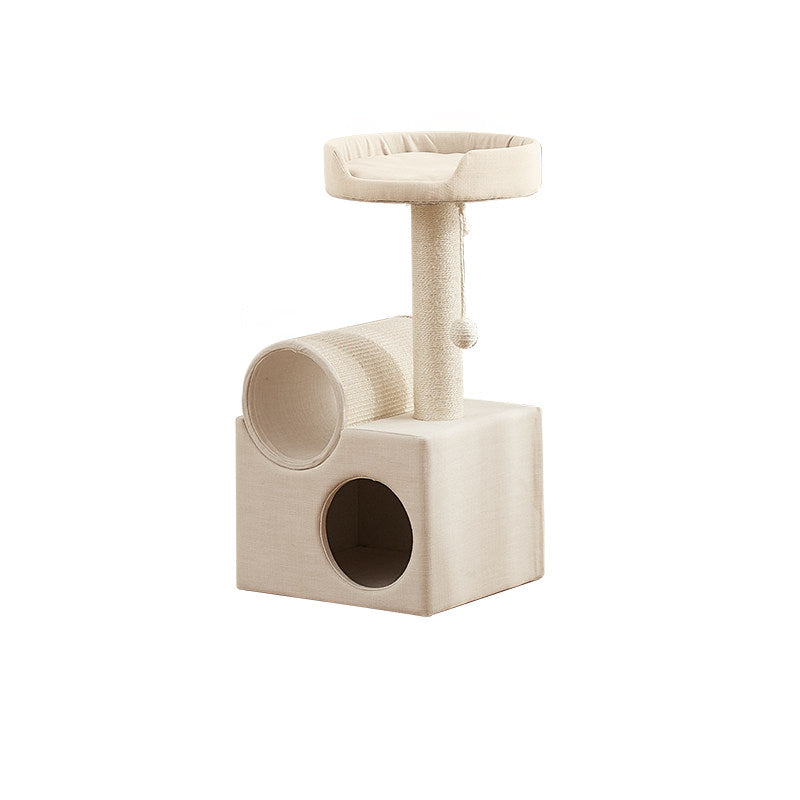 Contemporary Scandinavian Round Particleboard Velvet Fabric Sisal Paper Tube Cat Tree 3-Tier For Living Room Cuvalon