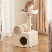 Contemporary Scandinavian Round Particleboard Velvet Fabric Sisal Paper Tube Cat Tree 3-Tier For Living Room Cuvalon