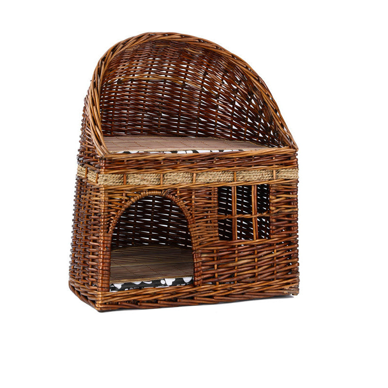 Traditional Farmhouse Half-Round Willow Hemp Rope Handwoven Cat Bed 2-Tier For Bedroom Cuvalon