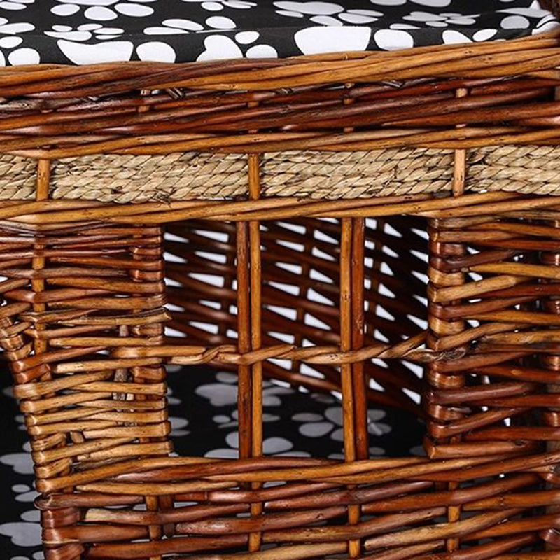 Traditional Farmhouse Half-Round Willow Hemp Rope Handwoven Cat Bed 2-Tier For Bedroom Cuvalon