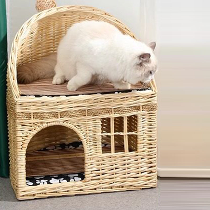 Traditional Farmhouse Half-Round Willow Hemp Rope Handwoven Cat Bed 2-Tier For Bedroom Cuvalon