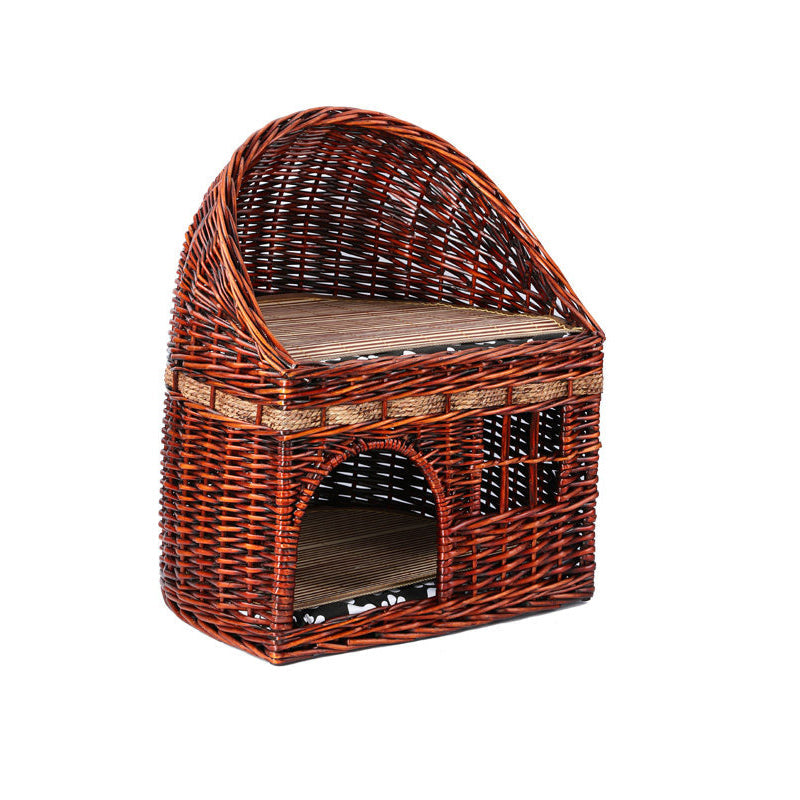 Traditional Farmhouse Half-Round Willow Hemp Rope Handwoven Cat Bed 2-Tier For Bedroom Cuvalon