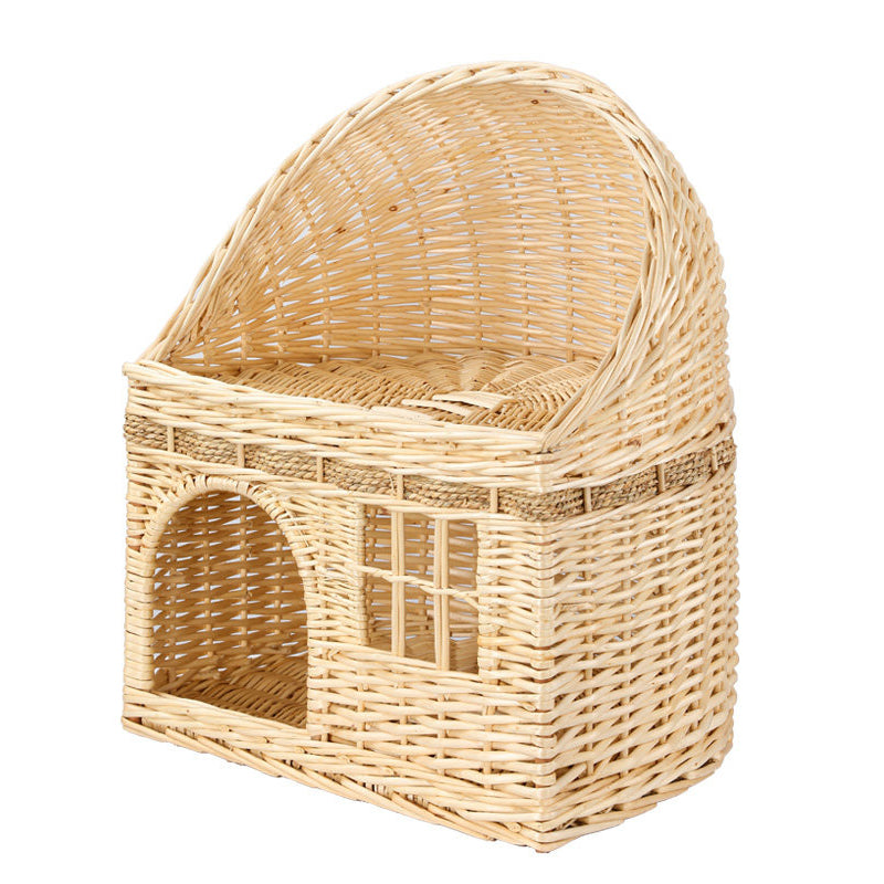 Traditional Farmhouse Half-Round Willow Hemp Rope Handwoven Cat Bed 2-Tier For Bedroom Cuvalon
