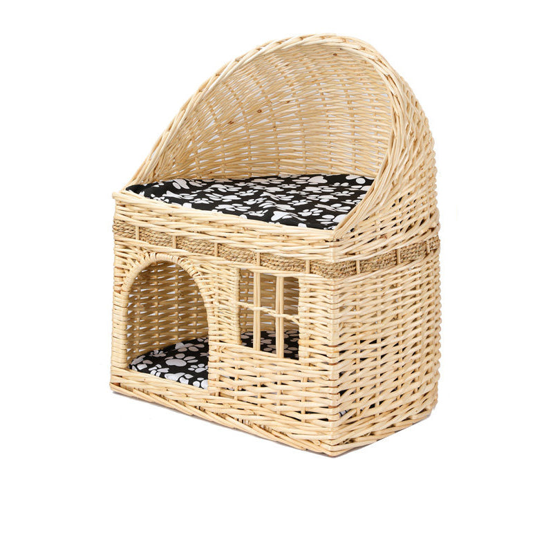 Traditional Farmhouse Half-Round Willow Hemp Rope Handwoven Cat Bed 2-Tier For Bedroom Cuvalon