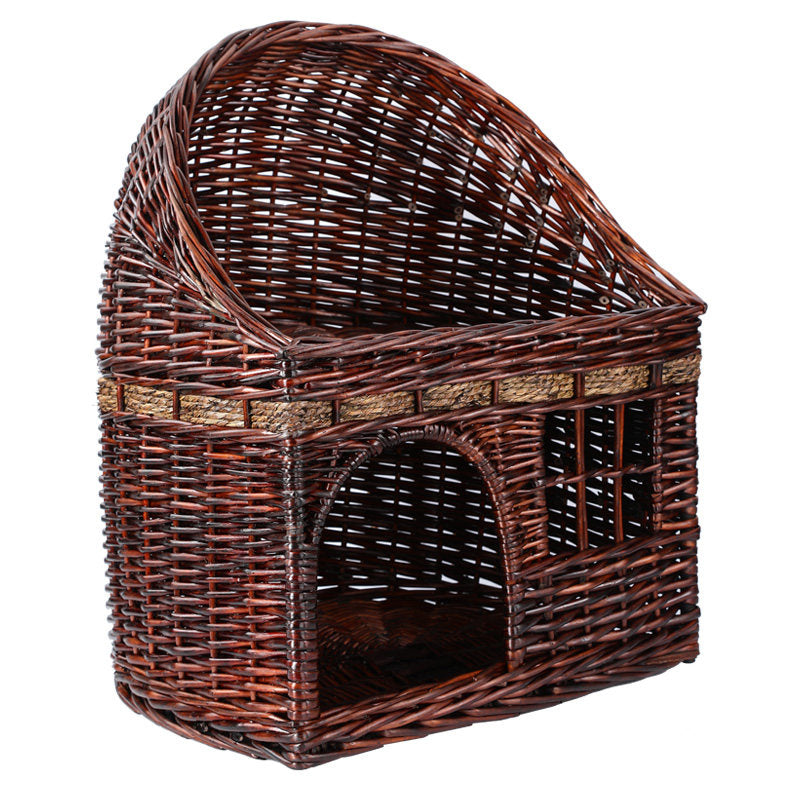 Traditional Farmhouse Half-Round Willow Hemp Rope Handwoven Cat Bed 2-Tier For Bedroom Cuvalon