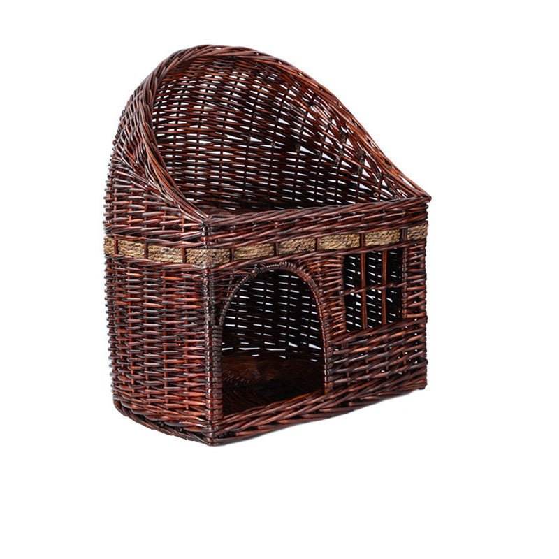 Traditional Farmhouse Half-Round Willow Hemp Rope Handwoven Cat Bed 2-Tier For Bedroom Cuvalon
