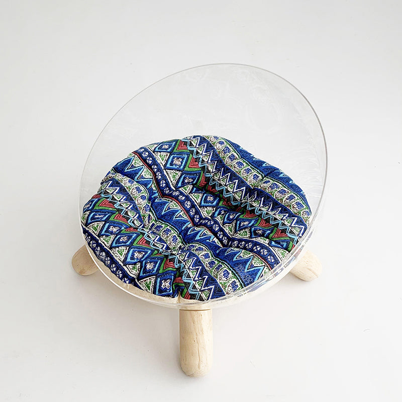 Contemporary Scandinavian Round Rubberwood PET Iron Clear Cat Bed For Bedroom Cuvalon