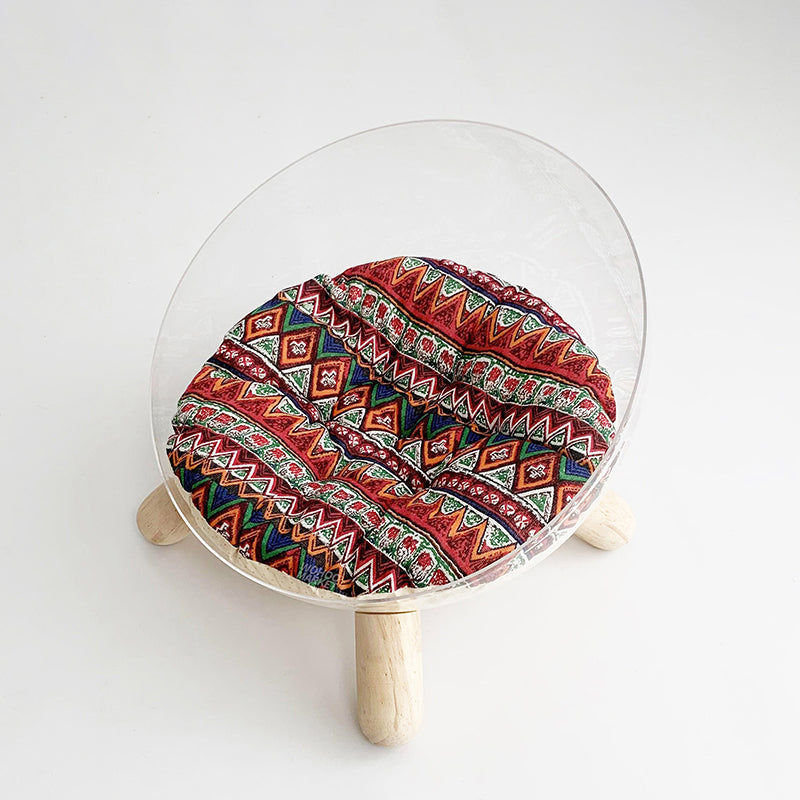 Contemporary Scandinavian Round Rubberwood PET Iron Clear Cat Bed For Bedroom Cuvalon