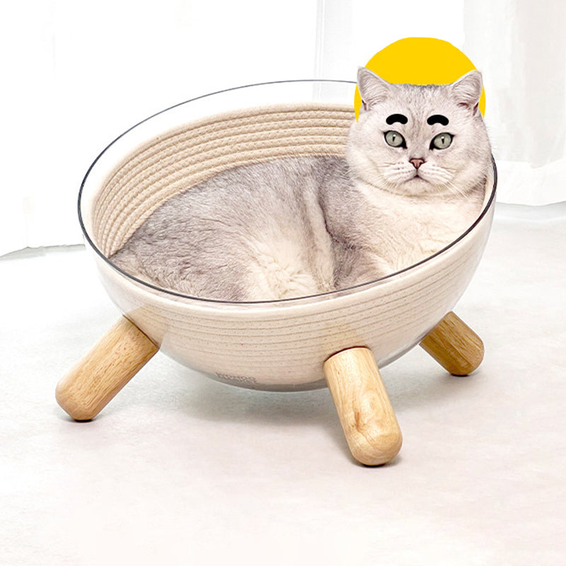 Contemporary Scandinavian Round Rubberwood PET Iron Clear Cat Bed For Bedroom Cuvalon