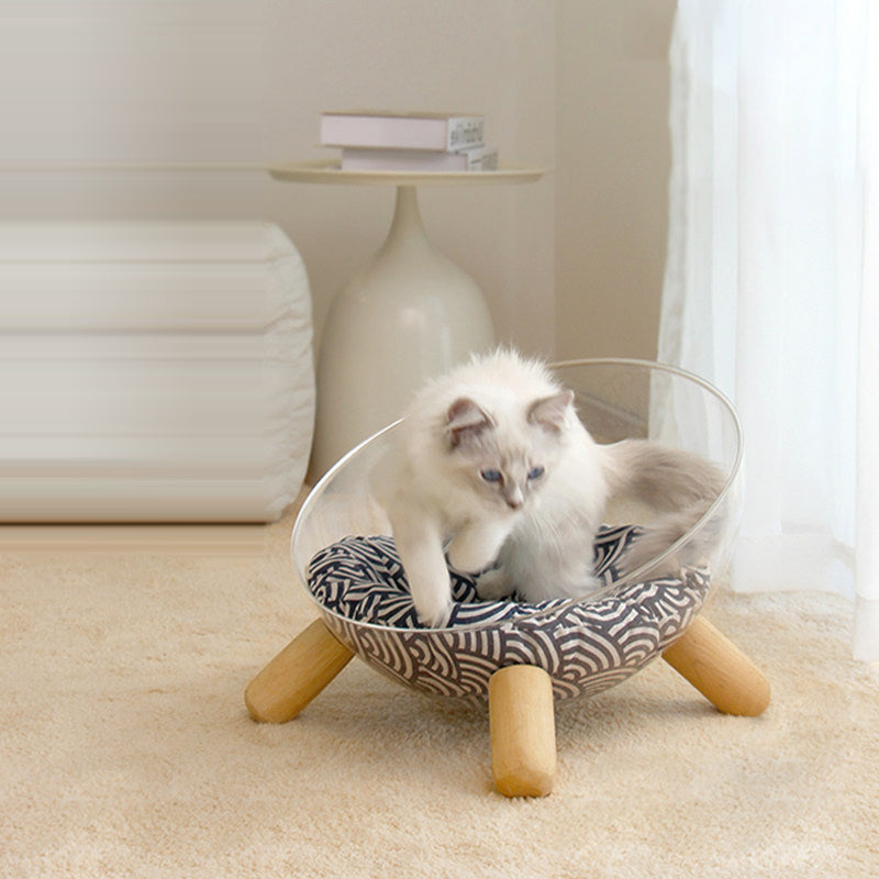Contemporary Scandinavian Round Rubberwood PET Iron Clear Cat Bed For Bedroom Cuvalon