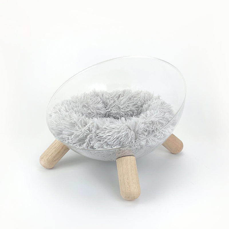 Contemporary Scandinavian Round Rubberwood PET Iron Clear Cat Bed For Bedroom Cuvalon