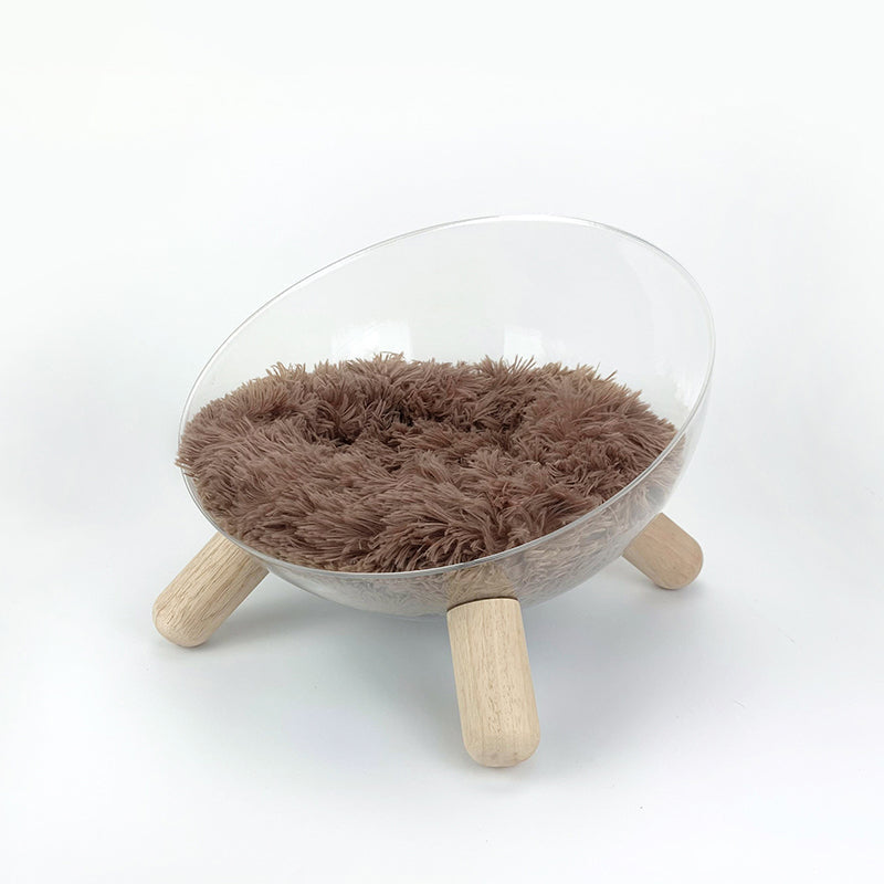 Contemporary Scandinavian Round Rubberwood PET Iron Clear Cat Bed For Bedroom Cuvalon