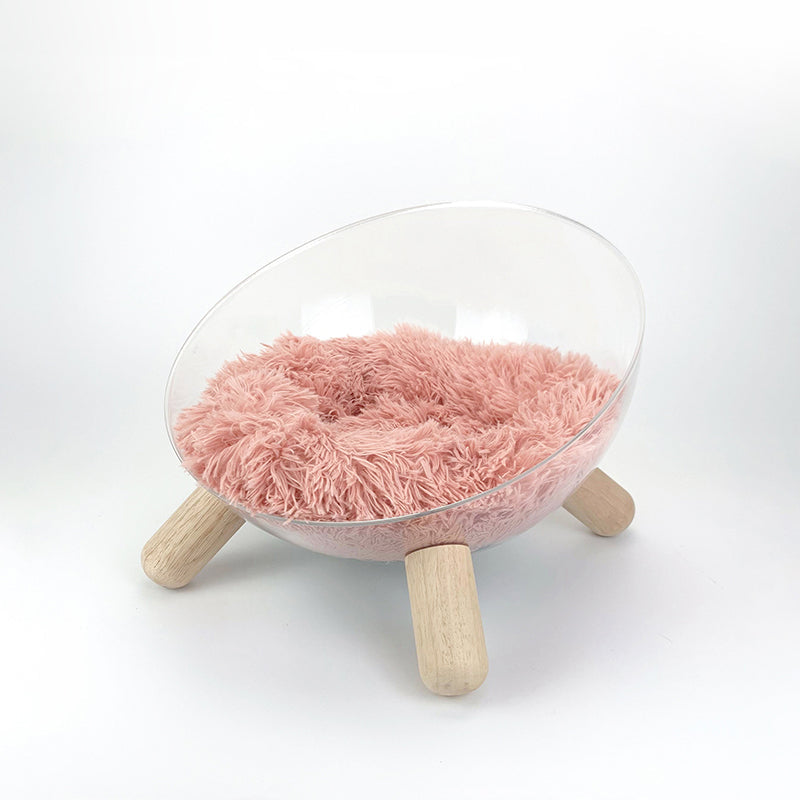Contemporary Scandinavian Round Rubberwood PET Iron Clear Cat Bed For Bedroom Cuvalon