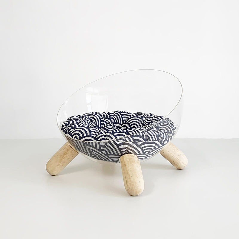 Contemporary Scandinavian Round Rubberwood PET Iron Clear Cat Bed For Bedroom Cuvalon
