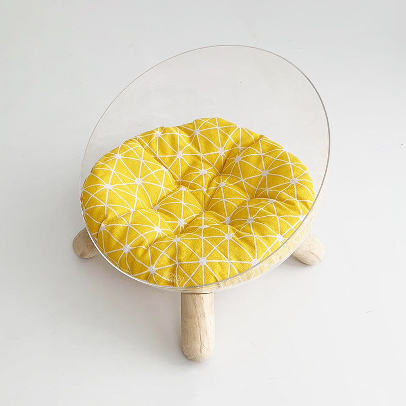 Contemporary Scandinavian Round Rubberwood PET Iron Clear Cat Bed For Bedroom Cuvalon