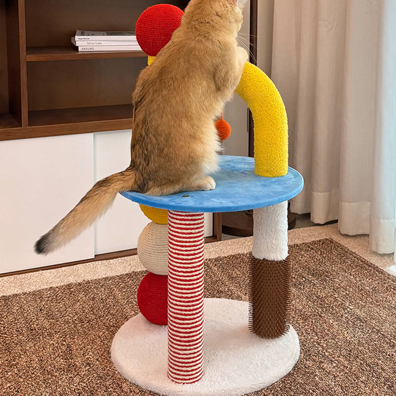 Contemporary Creative Round Medium-Density Fiberboard Velvet Fabric Hemp Rope Paper Tube Cat Tree 2-Tier For Living Room Cuvalon