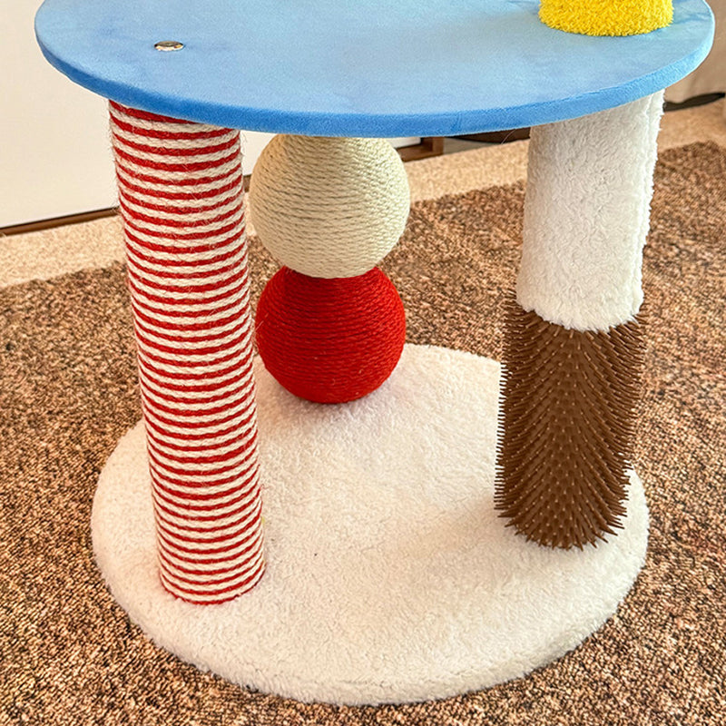 Contemporary Creative Round Medium-Density Fiberboard Velvet Fabric Hemp Rope Paper Tube Cat Tree 2-Tier For Living Room Cuvalon