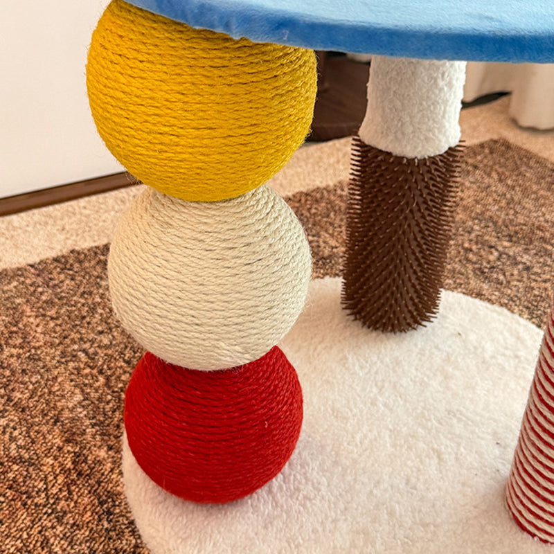 Contemporary Creative Round Medium-Density Fiberboard Velvet Fabric Hemp Rope Paper Tube Cat Tree 2-Tier For Living Room Cuvalon