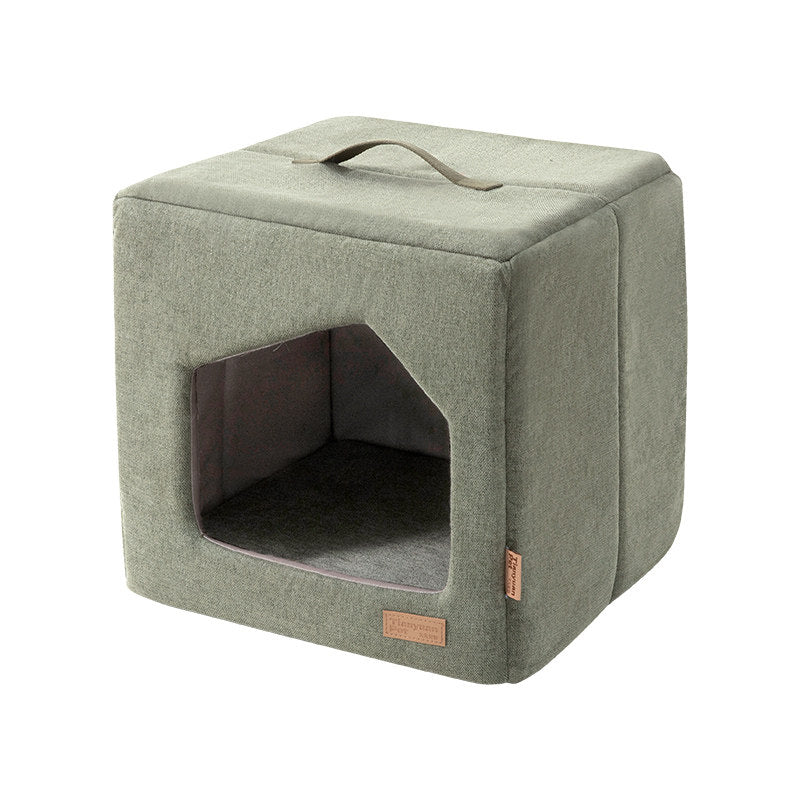 Contemporary Scandinavian Square Linen Fabric Sponge Cat Bed For Living Room Cuvalon