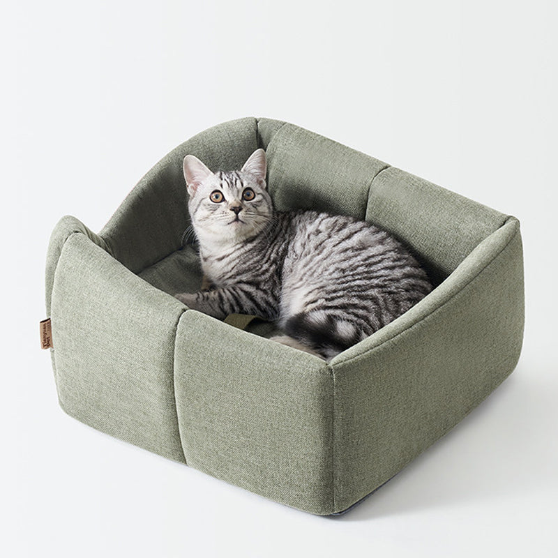 Contemporary Scandinavian Square Linen Fabric Sponge Cat Bed For Living Room Cuvalon