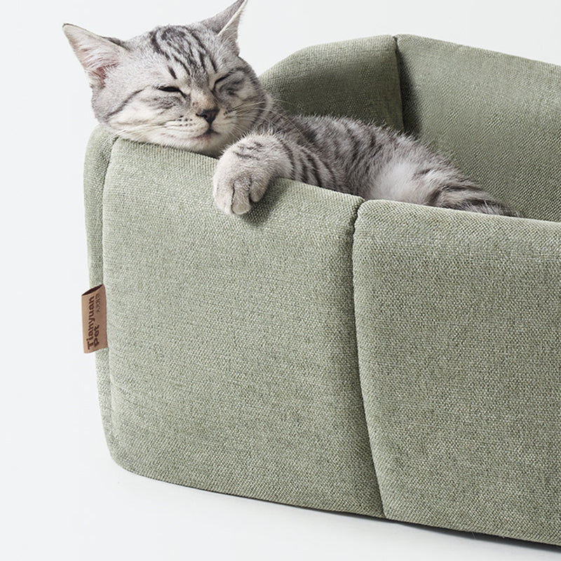 Contemporary Scandinavian Square Linen Fabric Sponge Cat Bed For Living Room Cuvalon
