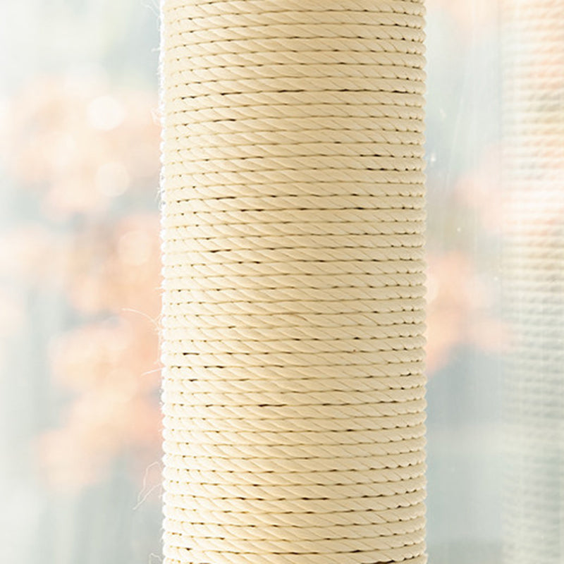 Contemporary Scandinavian Round Rubberwood Solid Wood Kraft Paper Rope Cat Tree 3-Tier For Living Room Cuvalon