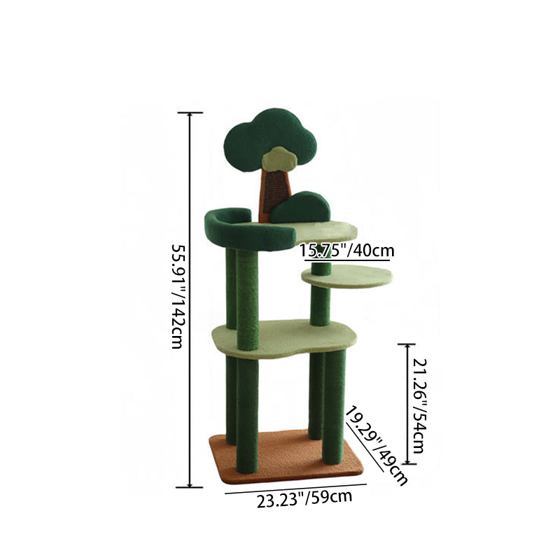 Contemporary Creative Rectangular Particleboard Cardboard Velvet Fabric Sisal Cat Tree 4-Tier For Living Room Cuvalon