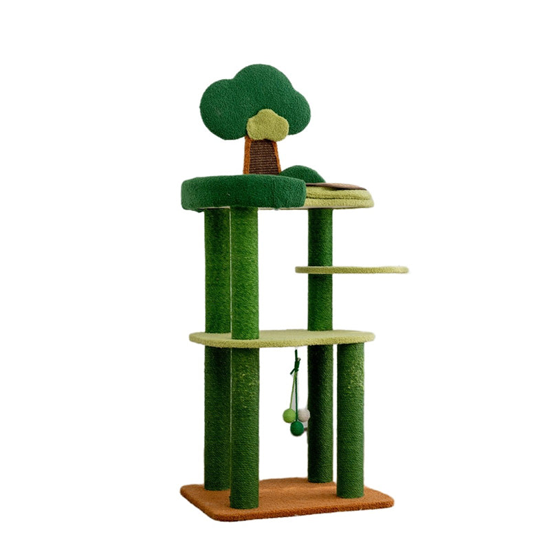 Contemporary Creative Rectangular Particleboard Cardboard Velvet Fabric Sisal Cat Tree 4-Tier For Living Room Cuvalon
