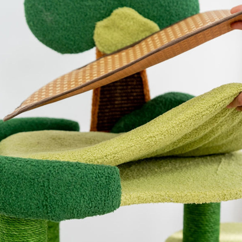 Contemporary Creative Rectangular Particleboard Cardboard Velvet Fabric Sisal Cat Tree 4-Tier For Living Room Cuvalon