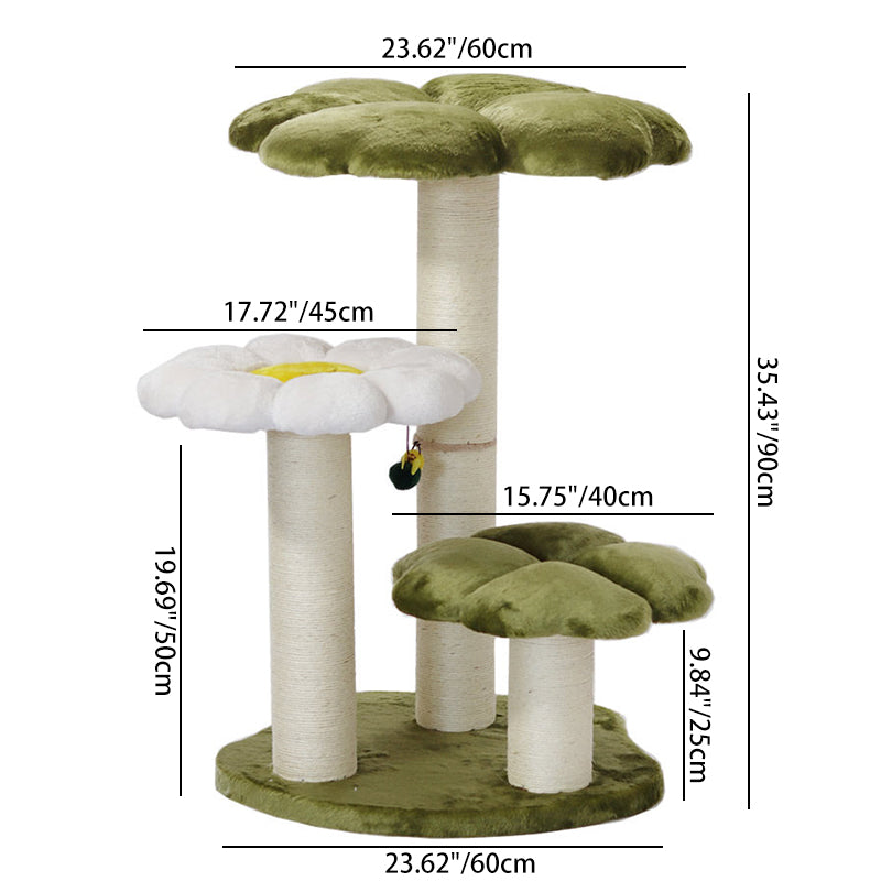 Contemporary Creative Round Particleboard Velvet Fabric Sisal Cat Tree 3-Tier For Living Room Cuvalon