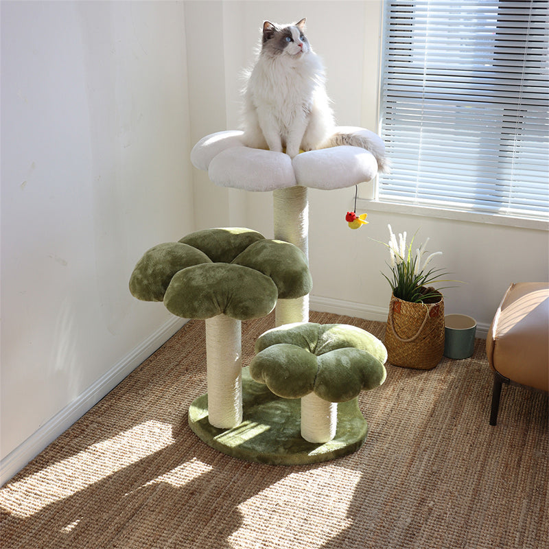 Contemporary Creative Round Particleboard Velvet Fabric Sisal Cat Tree 3-Tier For Living Room Cuvalon