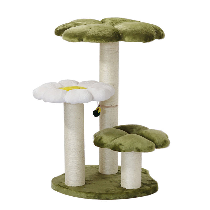 Contemporary Creative Round Particleboard Velvet Fabric Sisal Cat Tree 3-Tier For Living Room Cuvalon