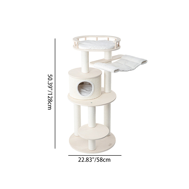 Contemporary Scandinavian Round Multi-Layer Solid Wood Panel Particleboard Fiberboard Velvet Fabric Paper Rope Paper Tube Cat Tree 5-Tier For Living Room Cuvalon