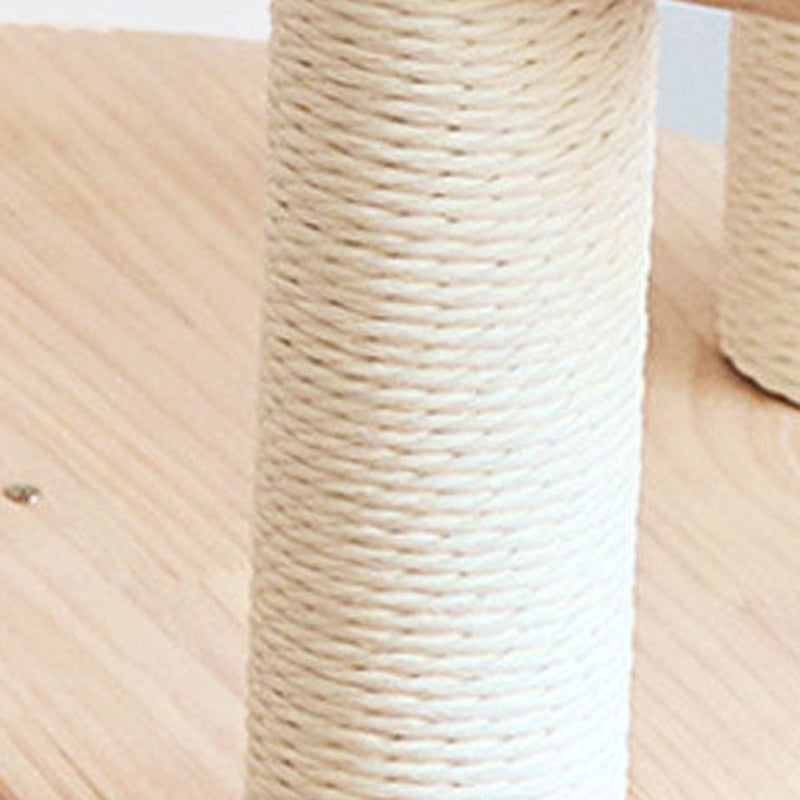 Contemporary Scandinavian Round Solid Pine Wood Faux Rattan Velvet Fabric Kraft Paper Rope Cat Tree 5-Tier For Living Room Cuvalon