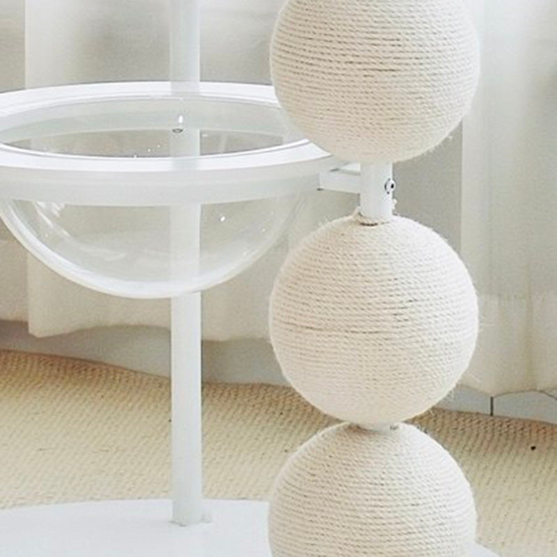 Contemporary Scandinavian Round Solid Pine Wood Medium-Density Fiberboard Iron Sisal Acrylic Cat Tree 5-Tier For Living Room Cuvalon