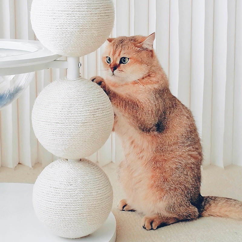 Contemporary Scandinavian Round Solid Pine Wood Medium-Density Fiberboard Iron Sisal Acrylic Cat Tree 5-Tier For Living Room Cuvalon