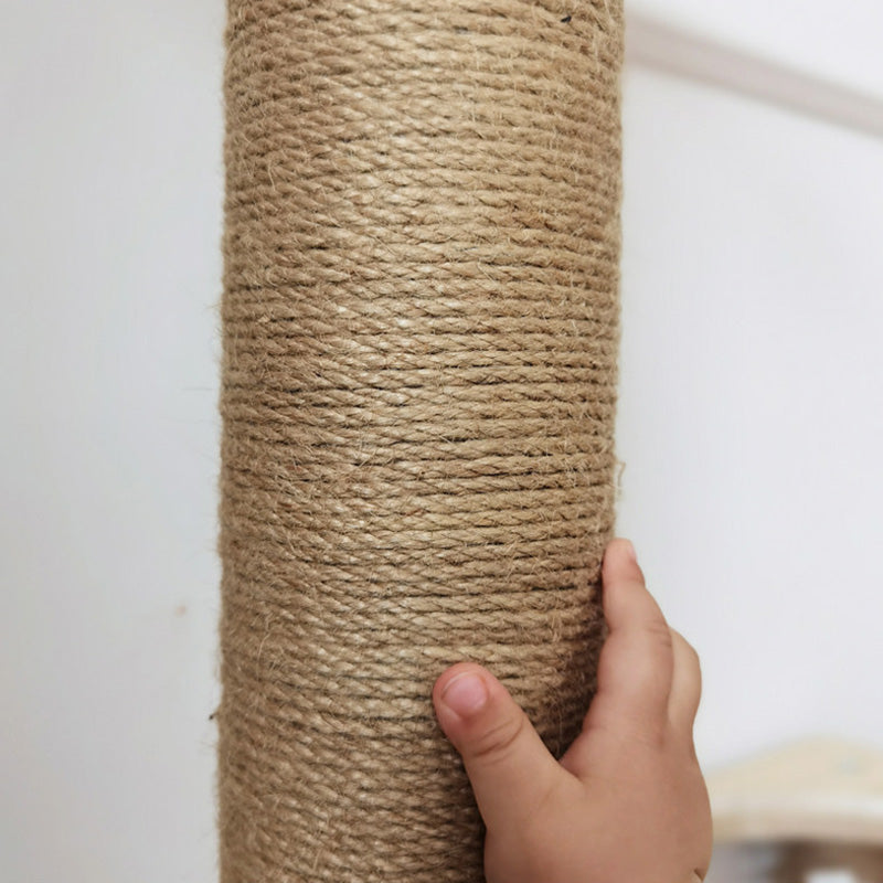 Contemporary Scandinavian Rectangular Multi-Layer Solid Wood Panel Hemp Rope Cat Tree 2-Tier For Living Room Cuvalon