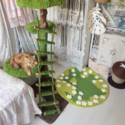 Contemporary Creative Round Particleboard Natural Fruitwood Sisal Velvet Fabric Cat Tree 4-Tier For Living Room Cuvalon