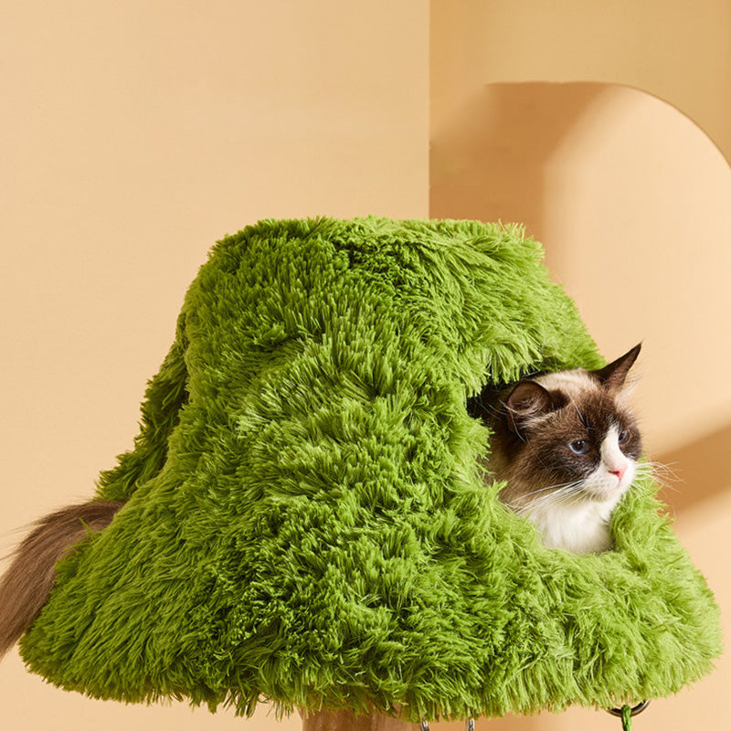 Contemporary Creative Round Particleboard Natural Fruitwood Sisal Velvet Fabric Cat Tree 4-Tier For Living Room Cuvalon