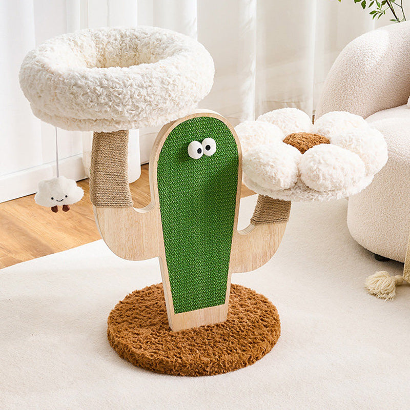 Contemporary Creative Round Multi-Layer Solid Wood Panel Medium-Density Fiberboard Sisal Hemp Rope Velvet Fabric Cat Tree 3-Tier For Living Room Cuvalon