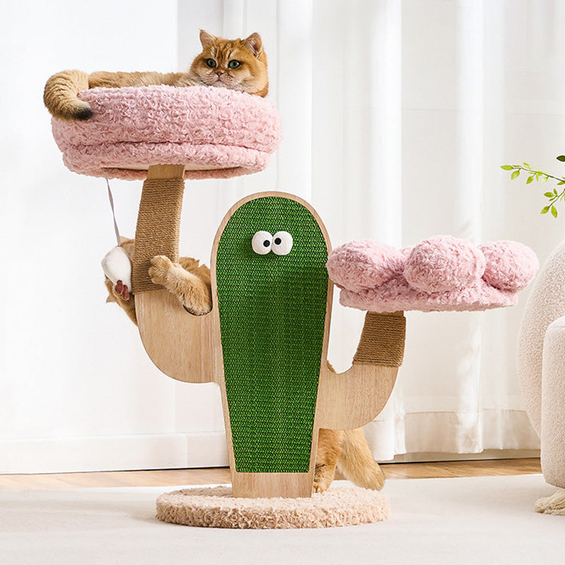 Contemporary Creative Round Multi-Layer Solid Wood Panel Medium-Density Fiberboard Sisal Hemp Rope Velvet Fabric Cat Tree 3-Tier For Living Room Cuvalon