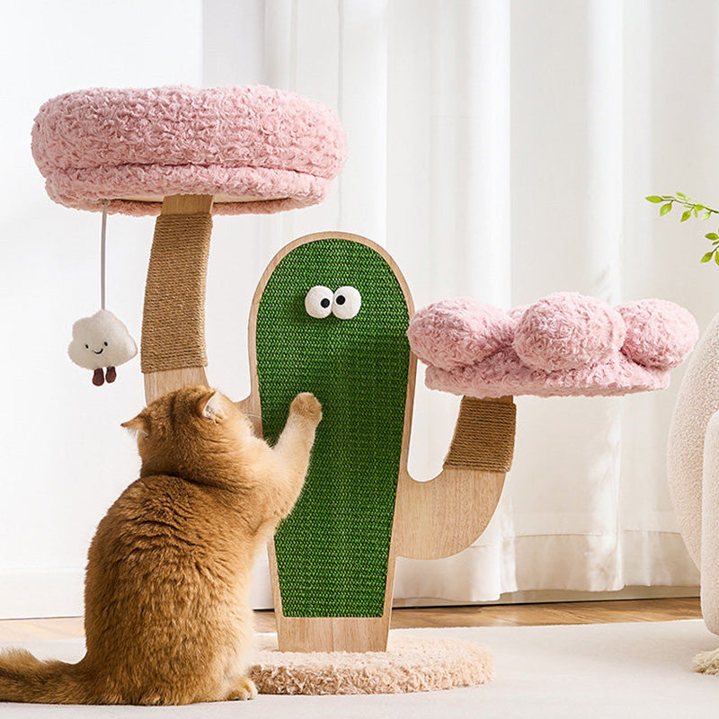 Contemporary Creative Round Multi-Layer Solid Wood Panel Medium-Density Fiberboard Sisal Hemp Rope Velvet Fabric Cat Tree 3-Tier For Living Room Cuvalon