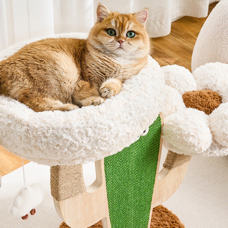 Contemporary Creative Round Multi-Layer Solid Wood Panel Medium-Density Fiberboard Sisal Hemp Rope Velvet Fabric Cat Tree 3-Tier For Living Room Cuvalon